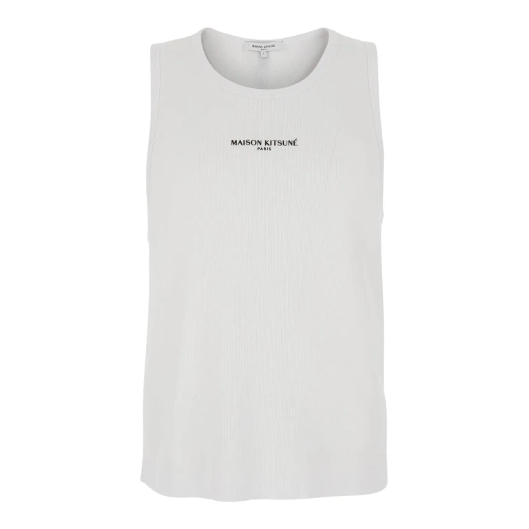 Maison Kitsuné White Top With Round Neck And Logo Lettering On The Front In Cotton For Men