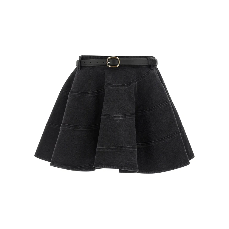 Self-portrait Black Flared Denim Mini Skirt