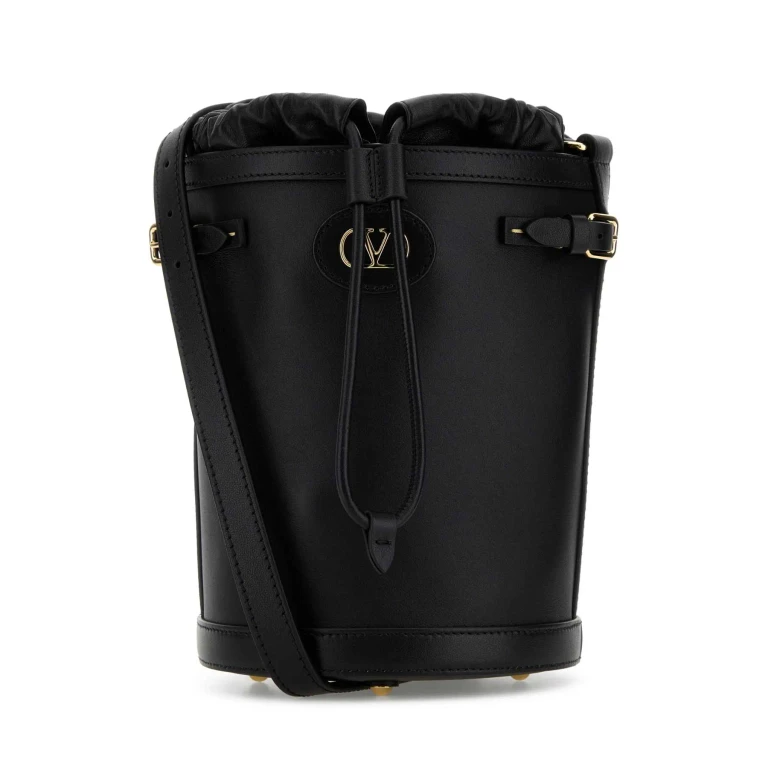 Valentino Garavani Black Leather Antibes Bucket Bag