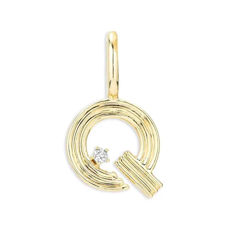 Adina Reyter 9K Yellow Gold Diamond Groovy Initial Charm Pendant