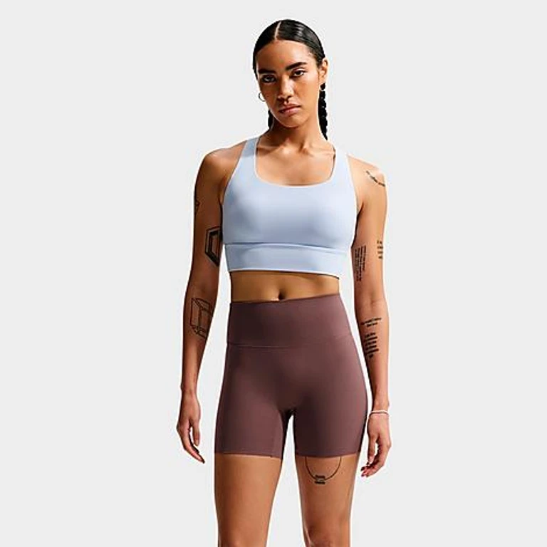 Nike Women's Zenvy Light Support Padded Longline Sports Bra in Hydrogen Blue/Cool Grey Size: XXS
