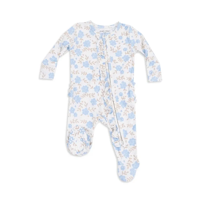 Angel Dear Girls' Floral Two-Way Ruffle Zipper Footie - Baby