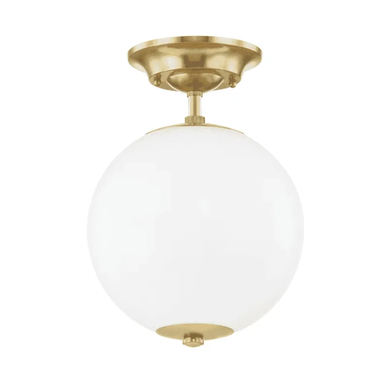 Aged Brass One Light Semi Flush Mount from the Sphere No.1 Collection