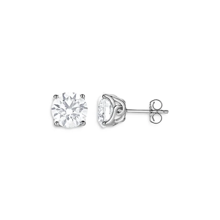 Certified Lab Grown Diamond Stud Earrings in 18K White Gold, 3.0 tcw