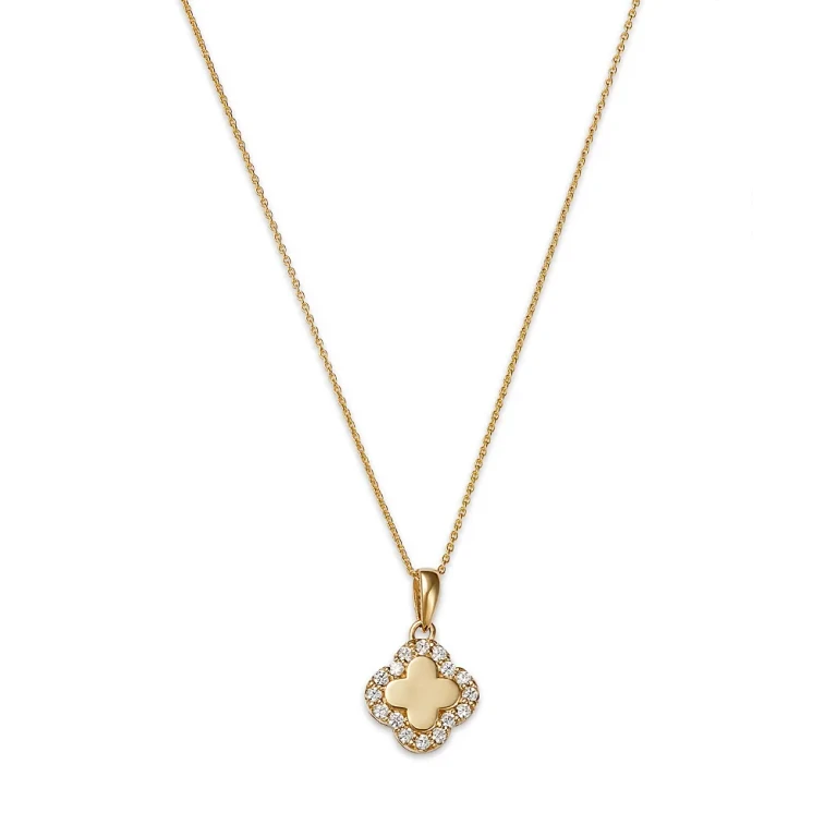 Diamond Clover Pendant Necklace in 14K Yellow Gold, 0.15 tcw