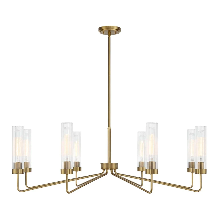 Warm Brass Eight Light Chandelier from the Baker Collection