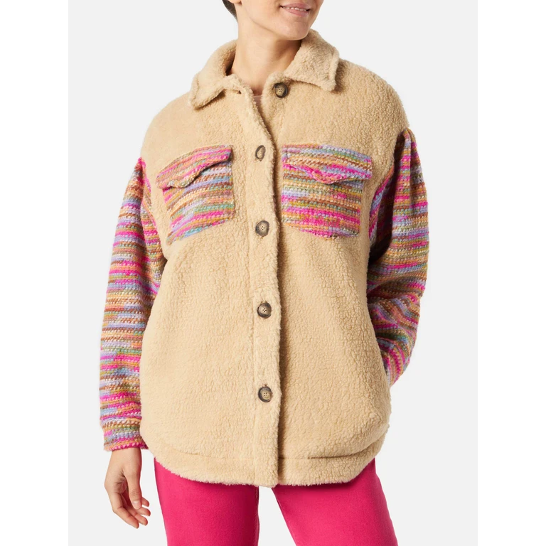 MC2 Saint Barth Elys Beige Sherpa Effect Jacket With Crochet Details