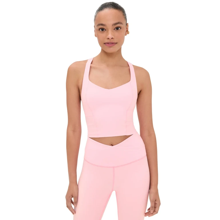 Beyond Yoga Intensity Racerack Cropped Tank Frosty Pink Heather XL