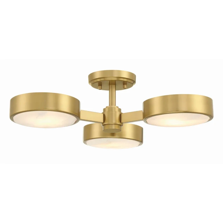 Modern Gold Three Light Semi Flush Mount from the Orson Collection