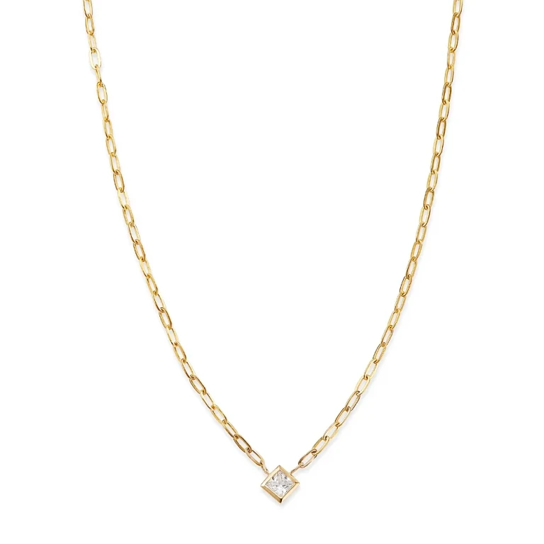 Diamond Princess Solitaire Pendant Necklace in 14K Yellow Gold, 0.25 tcw