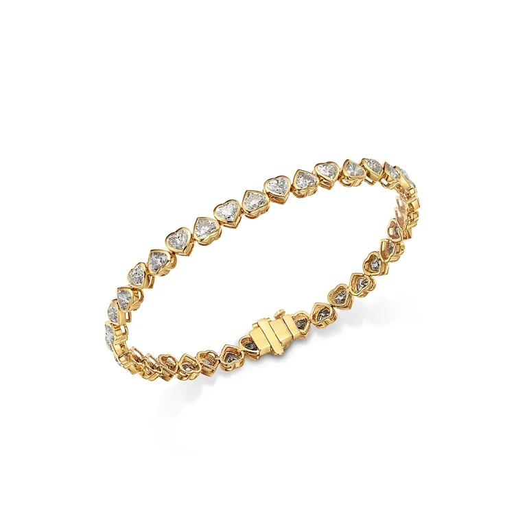 Heart Alternating Lab Grown Diamond Tennis Bracelet in 14K Yellow Gold, 7.6 tcw
