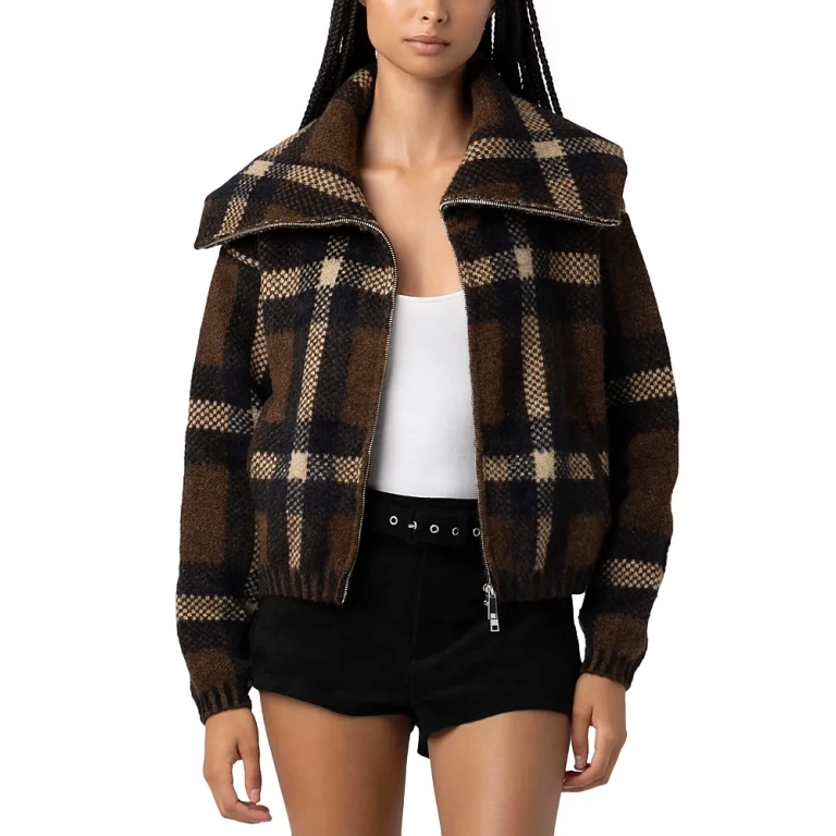 Blanknyc Plaid Funnel Collar Jacket