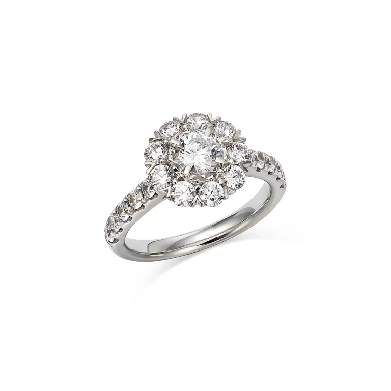 Diamond Halo Ring in 14K White Gold, 1.60 tcw