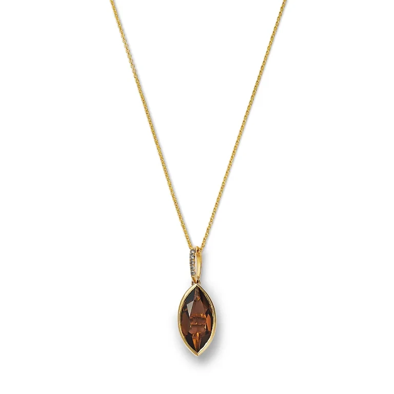 Smoky Quartz & Multicolor Diamond Pendant Necklace in 14K Yellow Gold, 20