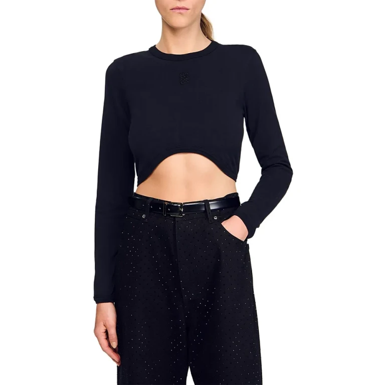 Sandro Cropped Embroidered Tee