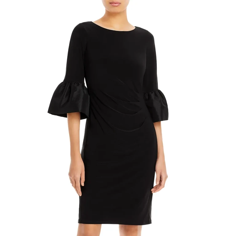 Adrianna Papell Short Draped Bell Sleeve Jersey Dress
