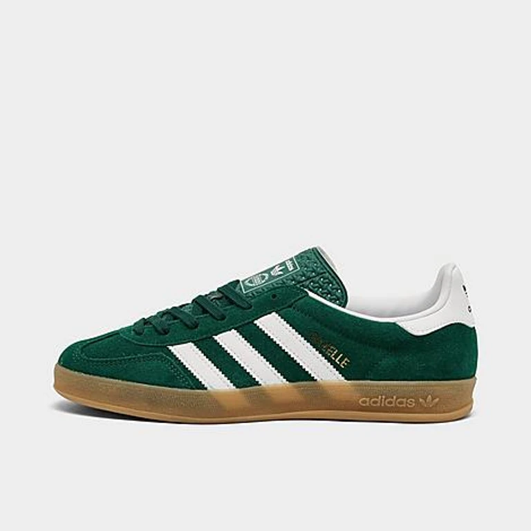 adidas Big Kids Originals Gazelle Indoor Casual Shoes in Collegiate Green/White/Gum Size: 3.5