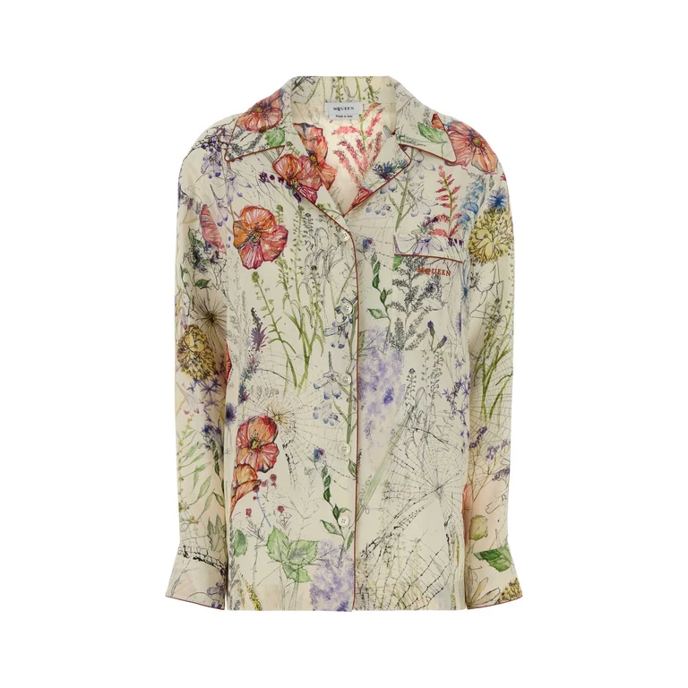 Alexander McQueen Printed Crepe Shirt Ivory Exterior: Viscose Camicie - Women