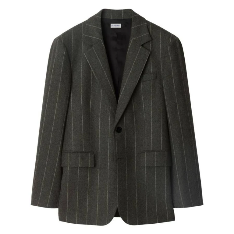 Burberry Pinstriped Wool Tailored Blazer Jacket