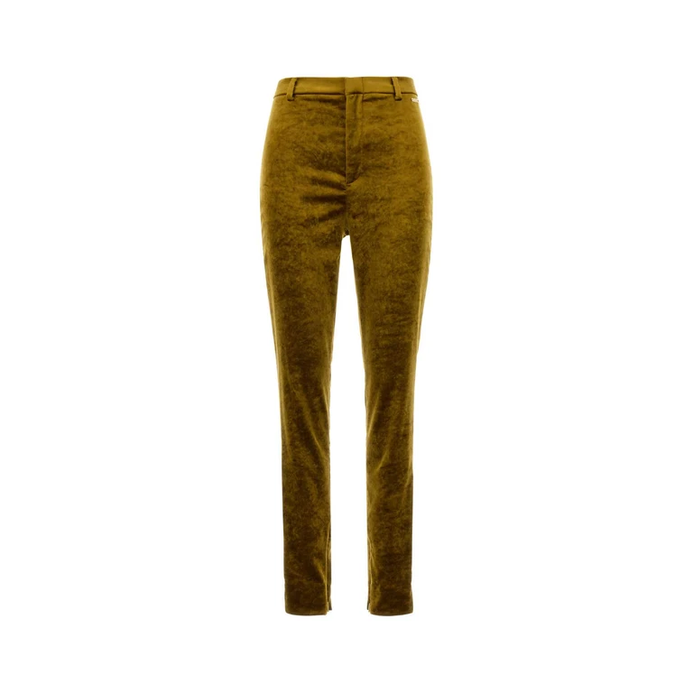 Gucci Olive Green Chenille Skinny Pant Caramelsuede Viscose Mix Pantaloni - Women