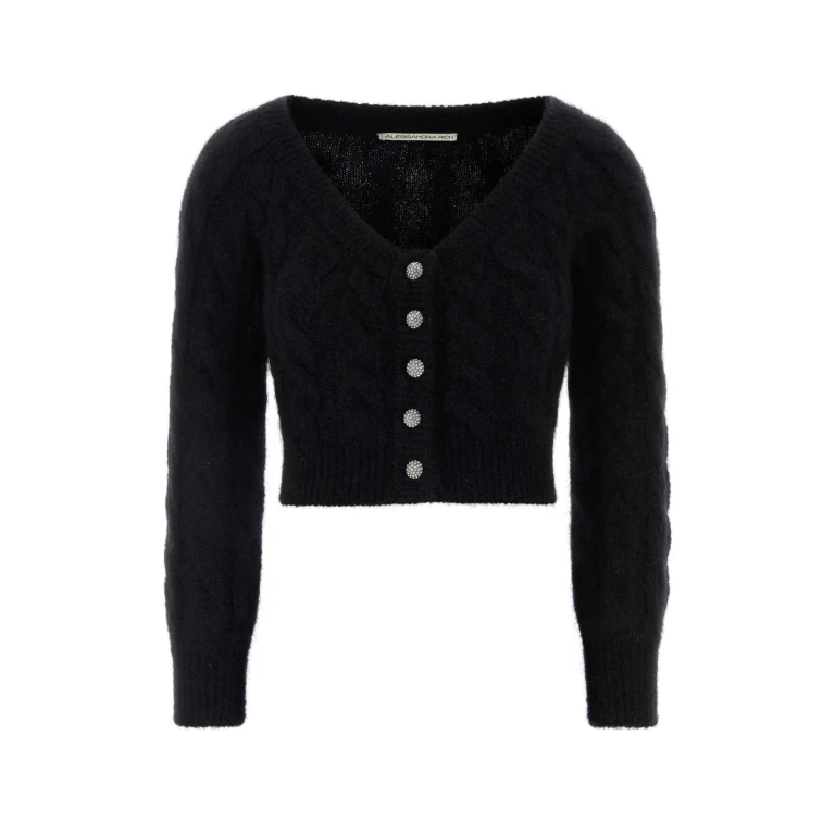 Alessandra Rich Black Stretch Mohair Blend Cardigan