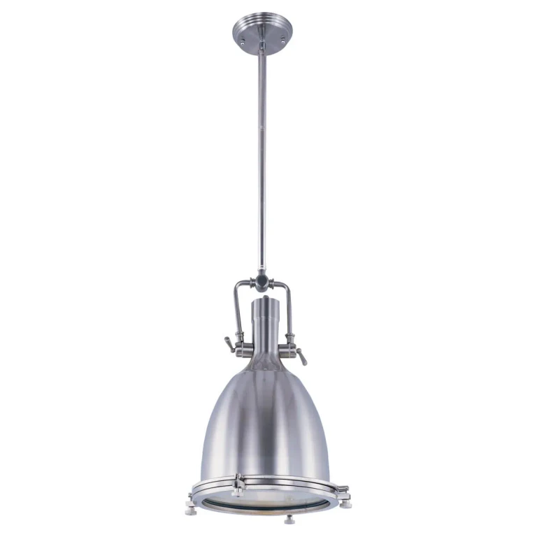 Satin Nickel One Light Pendant from the Hi-Bay Collection