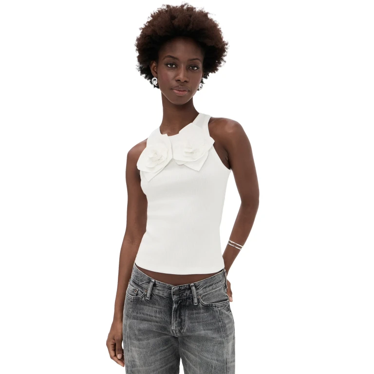 AKNVAS Camille 3D Flower Tank White L