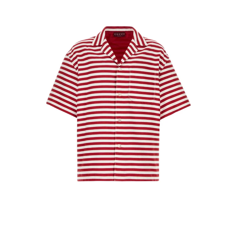 Embroidered Cotton Blend Shirt Red/white/mc Camicie - Men