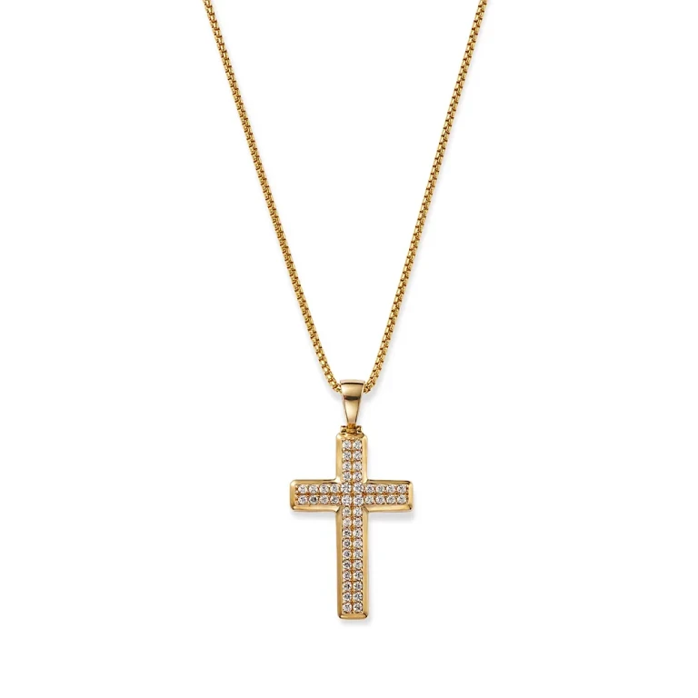 Men's Diamond Cross Pendant Necklace in 14K Yellow Gold, 1.0 tcw