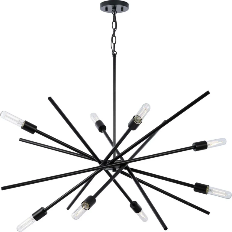 Matte Black Eight Light Chandelier from the Astra Collection