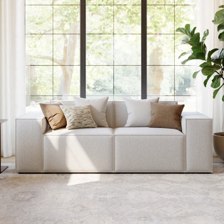 87" 2PCS Minimalist Beige Modular Anti-scratch Performance Velvet Sectional Sofa for Living Room with pillow