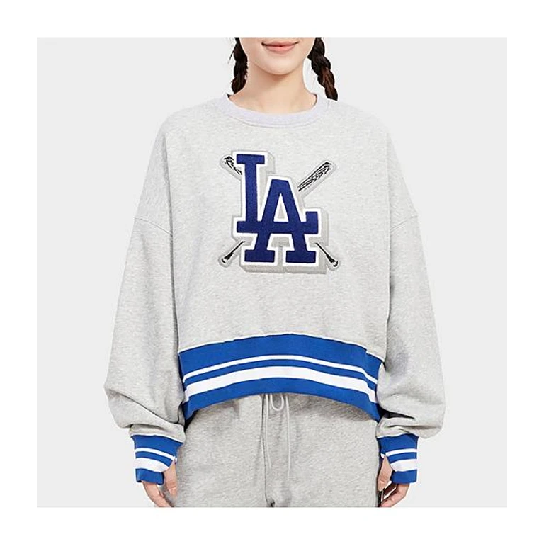 New Era Women's Pro Standard Los Angeles Dodgers MLB Mashup Rib Fleece Crewneck Sweatshirt in Heather Grey/Dodger Blue Size: XS