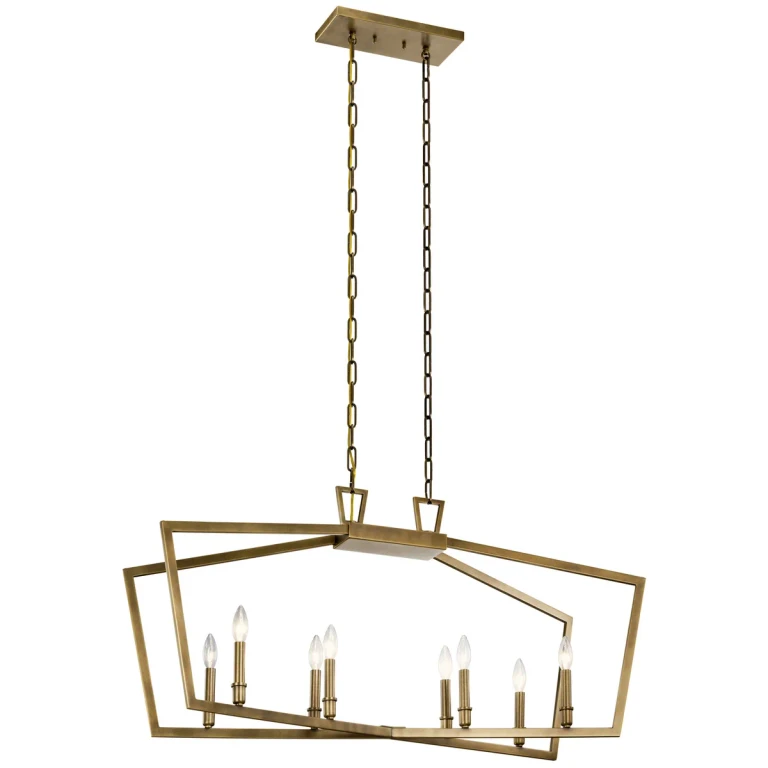 Natural Brass Eight Light Linear Chandelier from the Abbotswell Collection