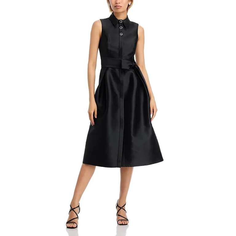 Teri Jon by Rickie Freeman Mikado Sleeveless Shirt Dress