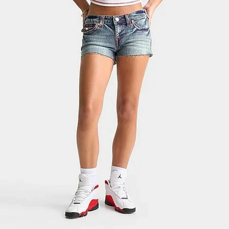 True Religion Women's Joey Low Rise Frayed Denim Shorts in Lunar Beach Size: 24