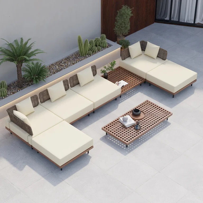 8 PCS L Shaped Outdoor Sectional Sofa Set with Coffee Table Modern Yard & Patio Furniture for 6 Person in Gray Cushion & Pillow Included