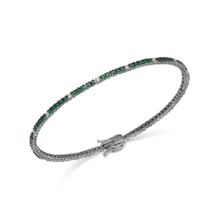 Emerald & Diamond Tennis Bracelet in 14K White Gold