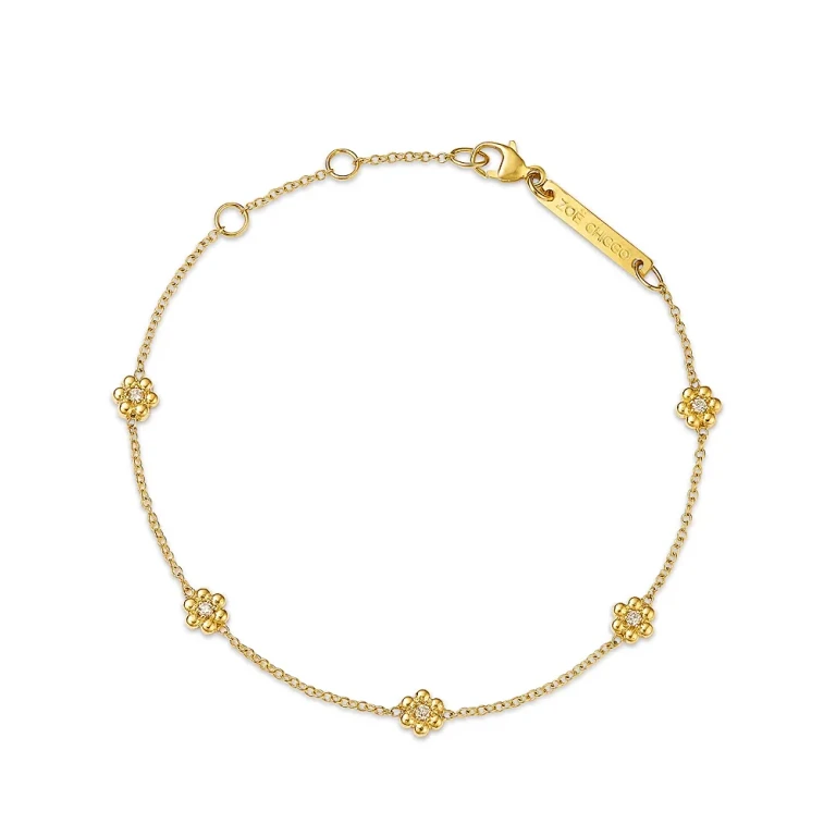 Zoe Chicco 14K Yellow Gold Prong Diamonds Tiny Bead Flower Link Bracelet