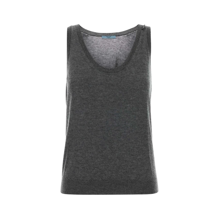 Prada Dark Grey Cashmere Tank Top Ardesia Exterior: Maglie - Women