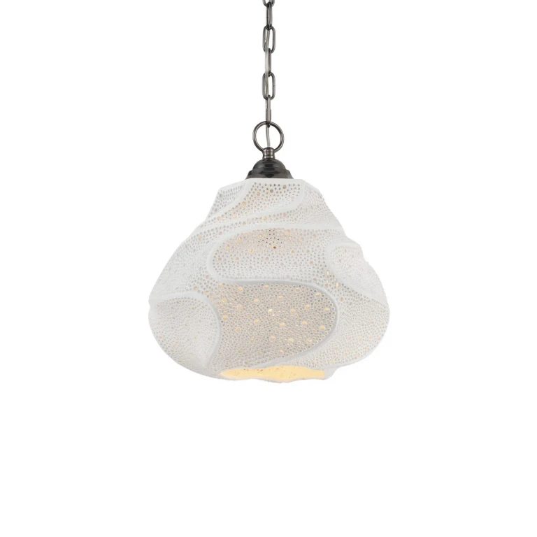 White Antique Brushed Nickel Pendant from the Wintershall White Pendant Collection