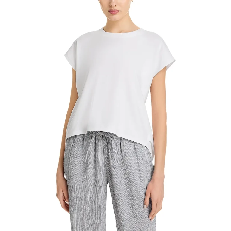 Eileen Fisher Cotton Stretch Jersey Crewneck Boxy Top