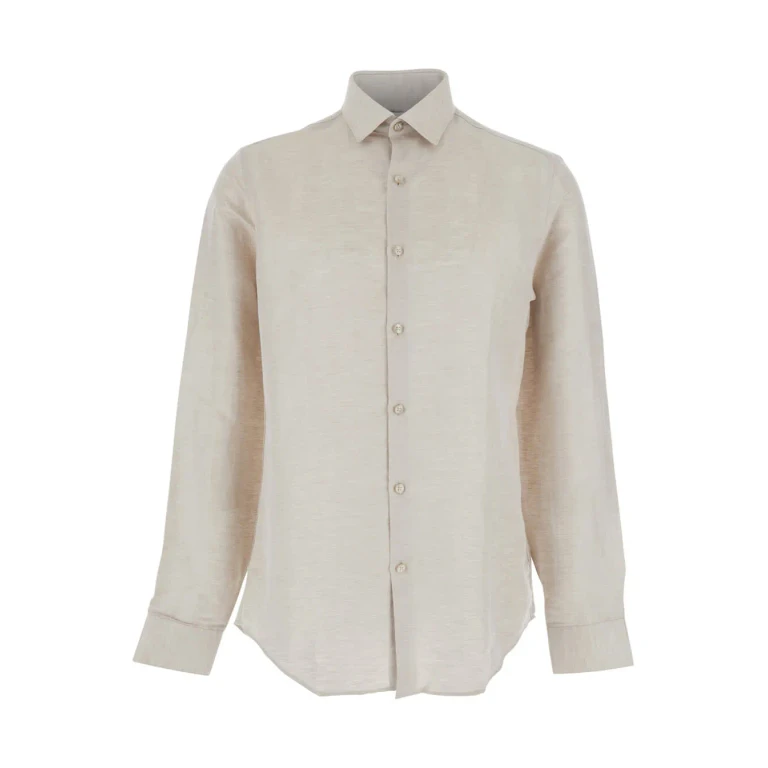 Calvin Klein Beige Shirt With Classic Collar In Linen Blend For Men