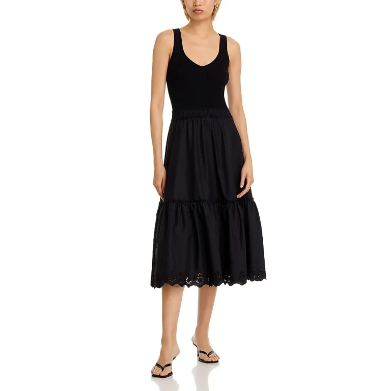 T Tahari Sleeveless Mixed Media Midi Dress