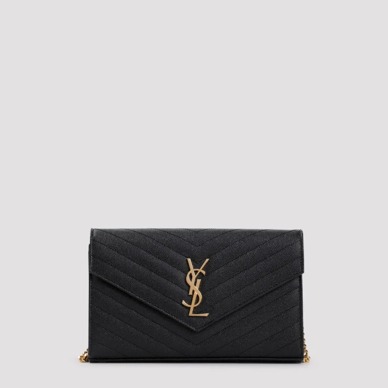 SAINT LAURENT - Saint Laurent Grained Calf Leather YSL Chain Wallet
