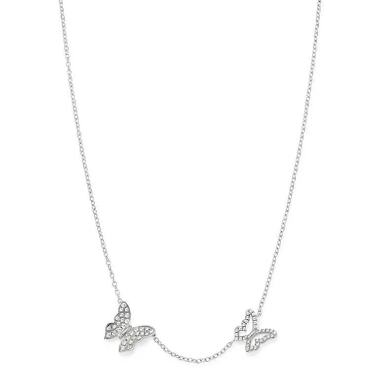 Pave Diamond Butterfly Necklace in 14K White Gold, 0.25 tcw