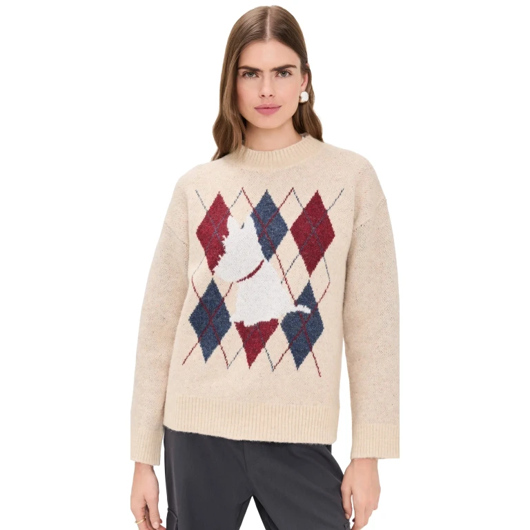 Another Girl Westie Argyle Knitted Sweater Cream S
