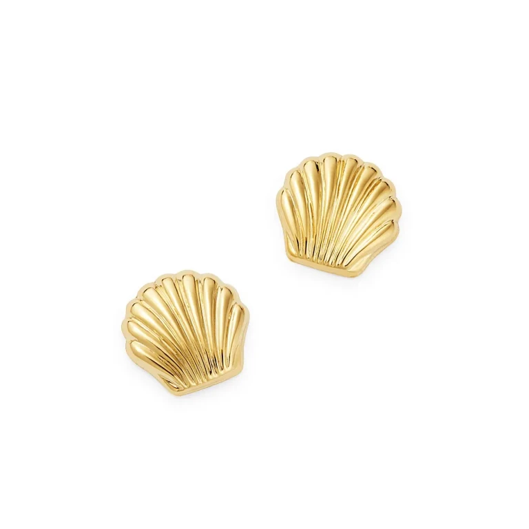 14K Yellow Gold Seashell Stud Earrings - Exclusive