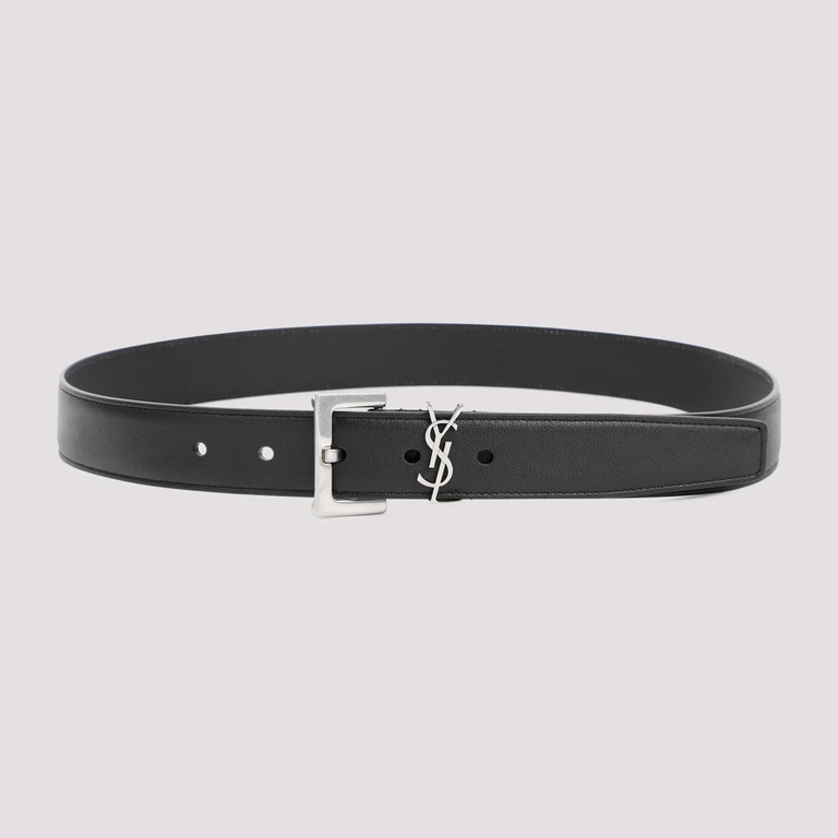 Saint Laurent Leather Ysl Belt Black Lamb - Women