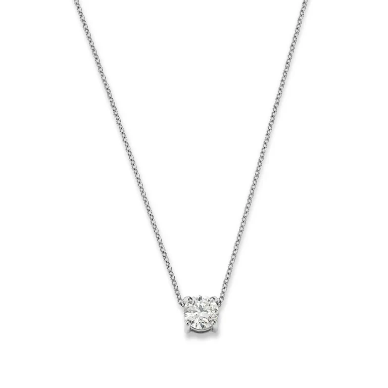 Certified Diamond Solitaire Pendant Necklace in 14K White Gold, 1.0 tcw