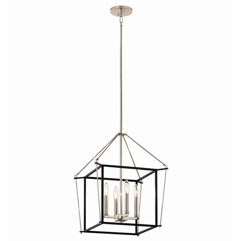 Polished Nickel Four Light Foyer Pendant from the Eisley Collection